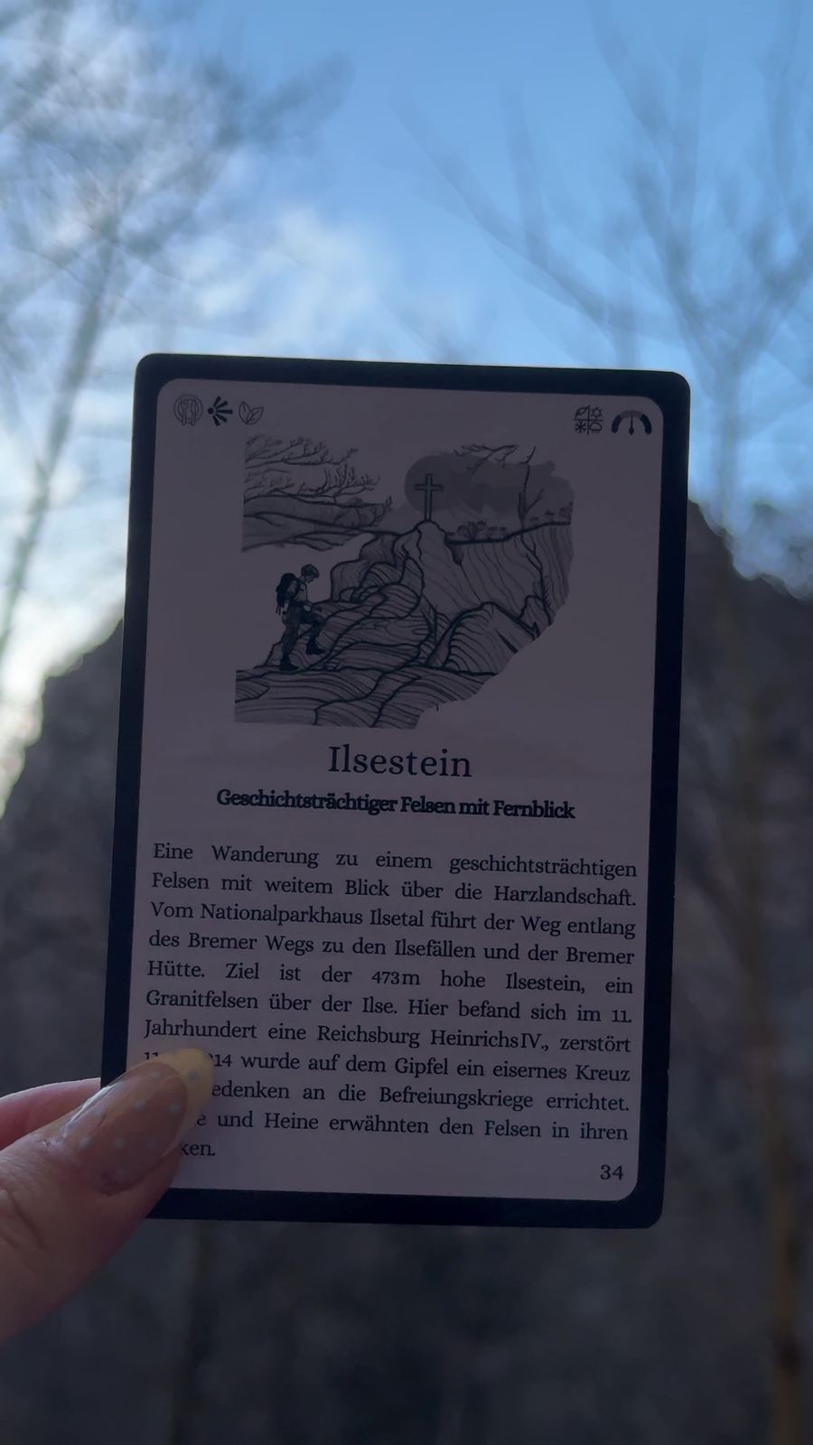 Wesenbergkarte vom Ilsestein vor Felsen und Bäumen