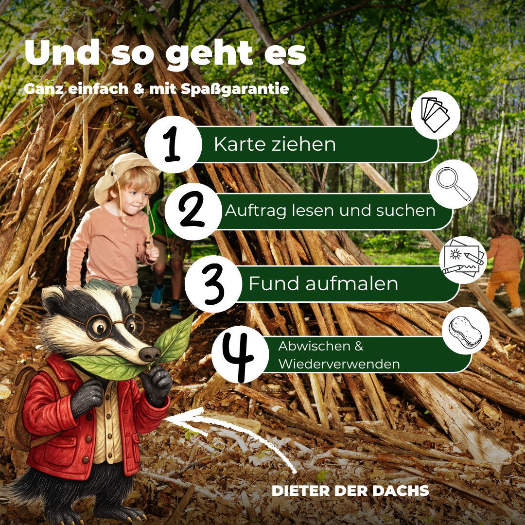 Entdeckerkarten für Kinder - Natur entdecken mit Dieter dem Dachs