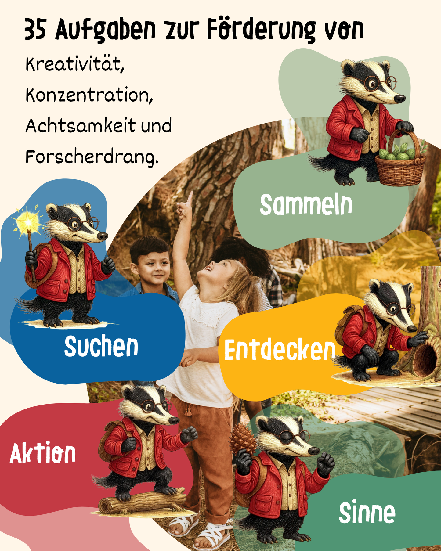 Entdeckerkarten für Kinder - Natur entdecken mit Dieter dem Dachs