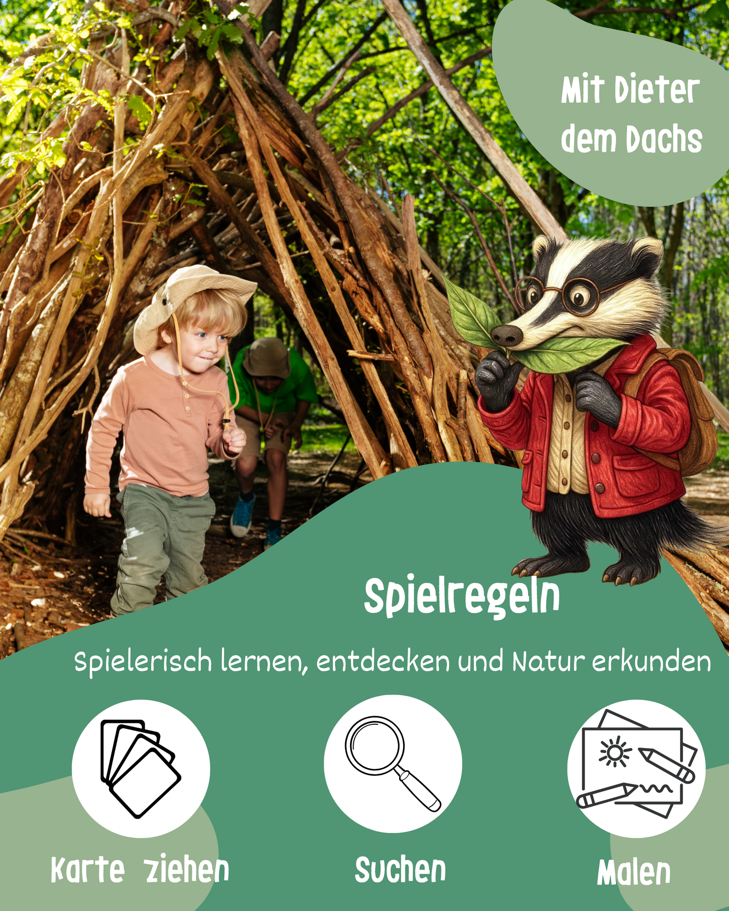 Entdeckerkarten für Kinder - Natur entdecken mit Dieter dem Dachs