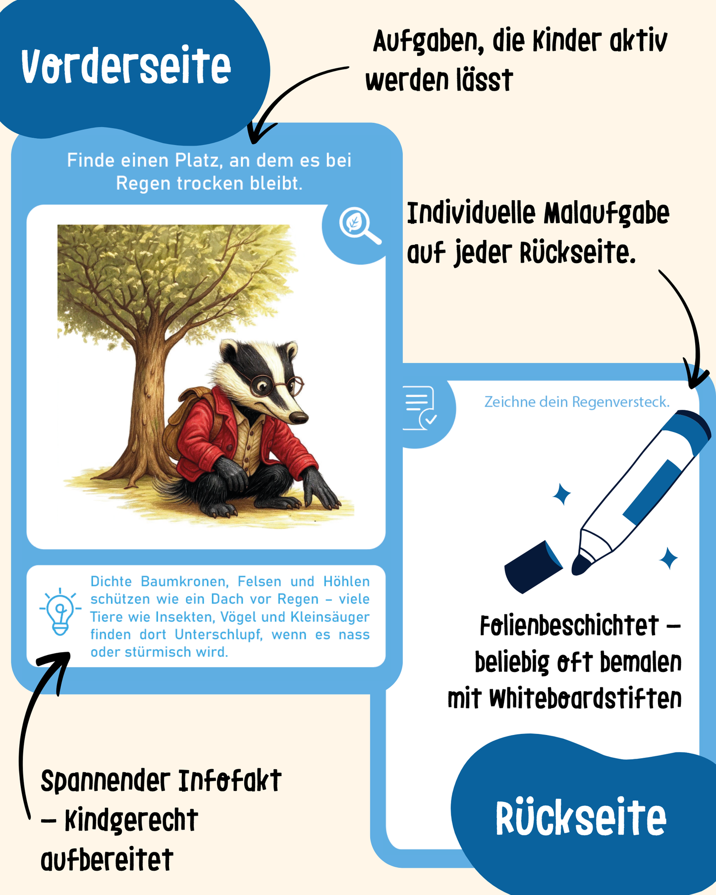 Entdeckerkarten für Kinder - Natur entdecken mit Dieter dem Dachs