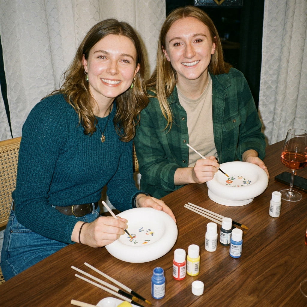 Wesenberg Keramik Atelier - Schwestern bemalen Teller mit Aperol